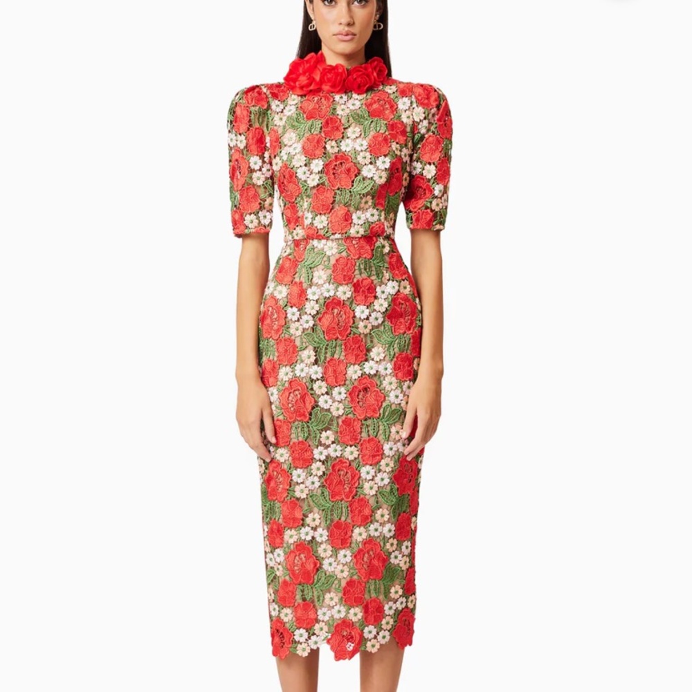 Floral Red and Green Dress